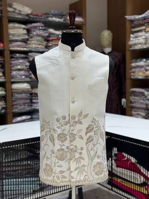 Designer heavy silk embroidered daman work koti kurta with pant set 4
