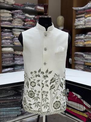 Designer heavy silk embroidered daman work koti kurta with pant set 4