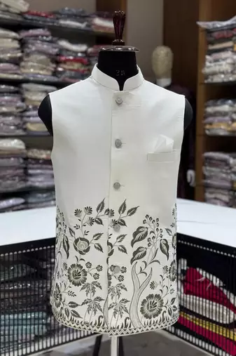 Designer heavy silk embroidered daman work koti kurta with pant set
