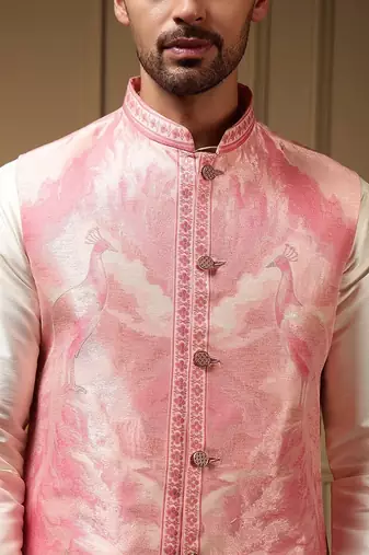 Designer jecquard 3d weaving jecket with kurta payjama haldi outfit