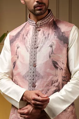 Designer jecquard 3d weaving jecket with kurta payjama haldi outfit