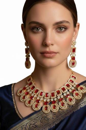 Western party wear silver plated chain pendant set