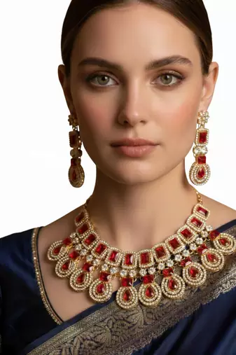 Western party wear silver plated chain pendant set