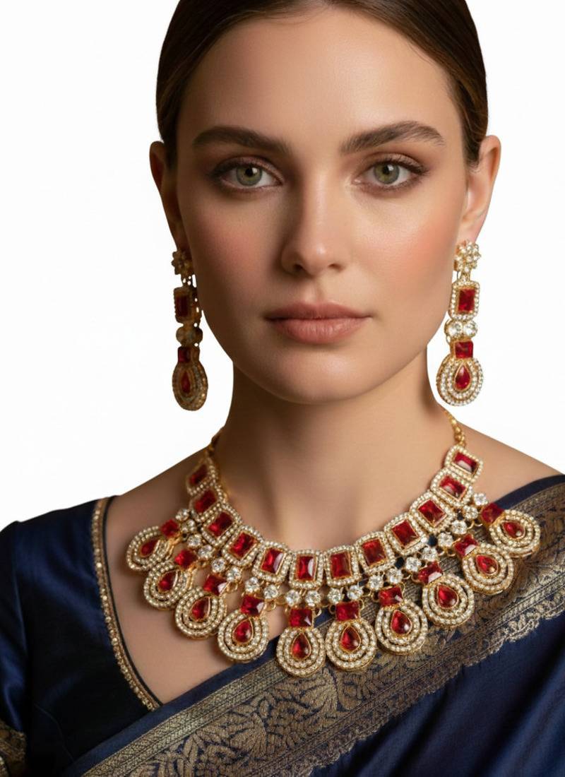 Western party wear silver plated chain pendant set