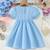 Sky blue pearl embellished textured fabric bow style girls dress