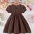 Brown pearl embellished textured fabric bow style girls dress