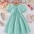 Green pearl embellished textured fabric bow style girls dress