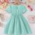 Green pearl embellished textured fabric bow style girls dress