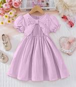purple pearl embellished textured fabric bow style girls dress