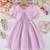 purple pearl embellished textured fabric bow style girls dress