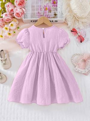 purple pearl embellished textured fabric bow style girls dress 2