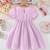 purple pearl embellished textured fabric bow style girls dress