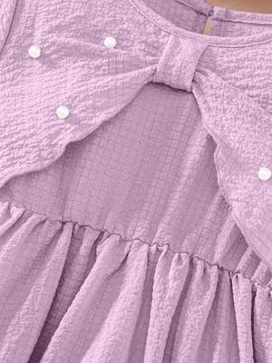 purple pearl embellished textured fabric bow style girls dress 4