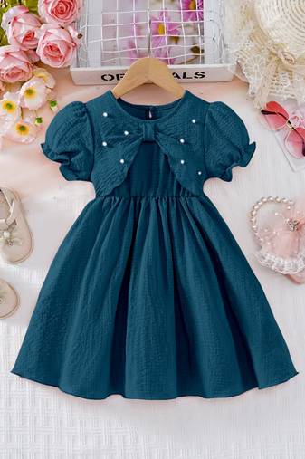 Rama embellished textured fabric bow style girls dress