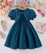 Rama embellished textured fabric bow style girls dress