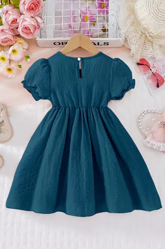 Rama embellished textured fabric bow style girls dress
