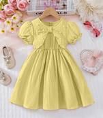 Yellow embellished textured fabric bow style girls dress