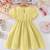 Yellow embellished textured fabric bow style girls dress
