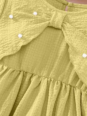 Yellow embellished textured fabric bow style girls dress 4