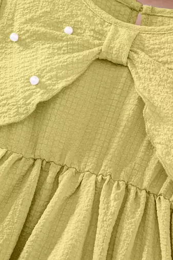 Yellow embellished textured fabric bow style girls dress