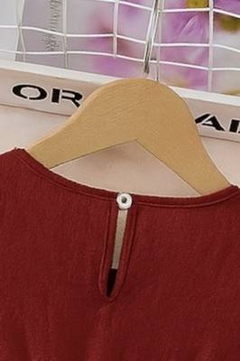 Maroon embellished textured fabric bow style girls dress 5