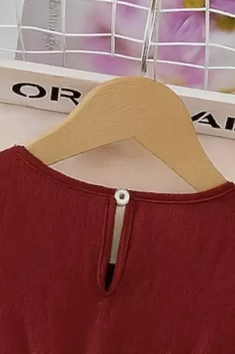 Maroon embellished textured fabric bow style girls dress