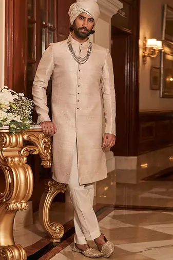 Ivory rambagh silk sherwani set