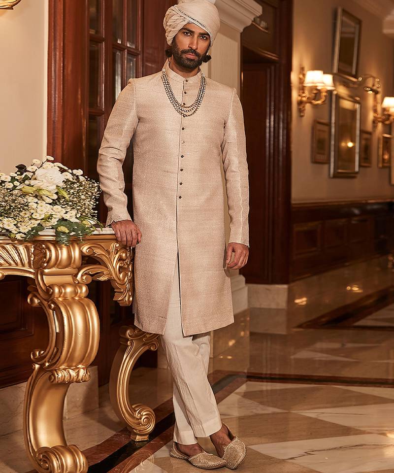 Ivory rambagh silk sherwani set