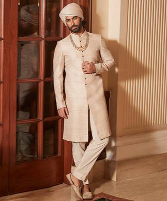 Ivory rambagh silk sherwani set 3