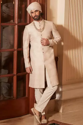 Ivory rambagh silk sherwani set