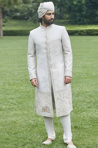 Ivory embroidered rambagh silk sherwani set