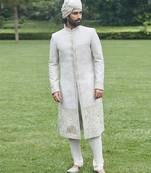 Ivory embroidered rambagh silk sherwani set