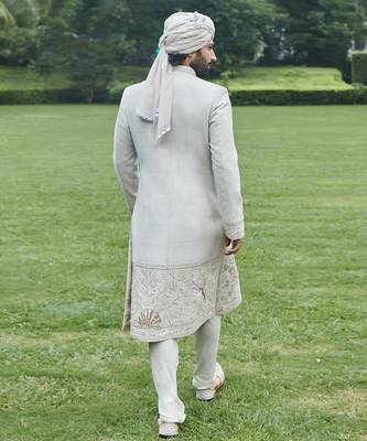 Ivory embroidered rambagh silk sherwani set 2