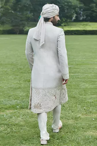 Ivory embroidered rambagh silk sherwani set
