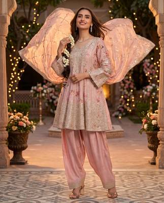 Premium chinnon kurta palazzo set with dupatta for women | s-xl sizes | elegant ethnic wear 1
