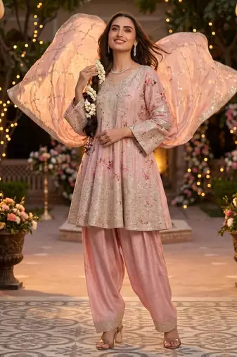 Premium chinnon kurta palazzo set with dupatta for women | s-xl sizes | elegant ethnic wear