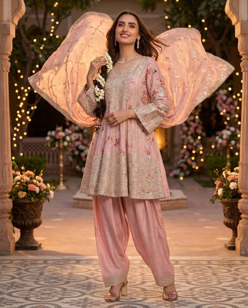 Premium chinnon kurta palazzo set with dupatta for women | s-xl sizes | elegant ethnic wear