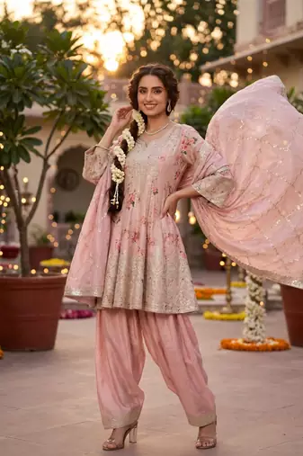 Premium chinnon kurta palazzo set with dupatta for women | s-xl sizes | elegant ethnic wear