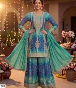 Premium chinnon silk kurta palazzo set with dupatta for women party wear ethnic suit