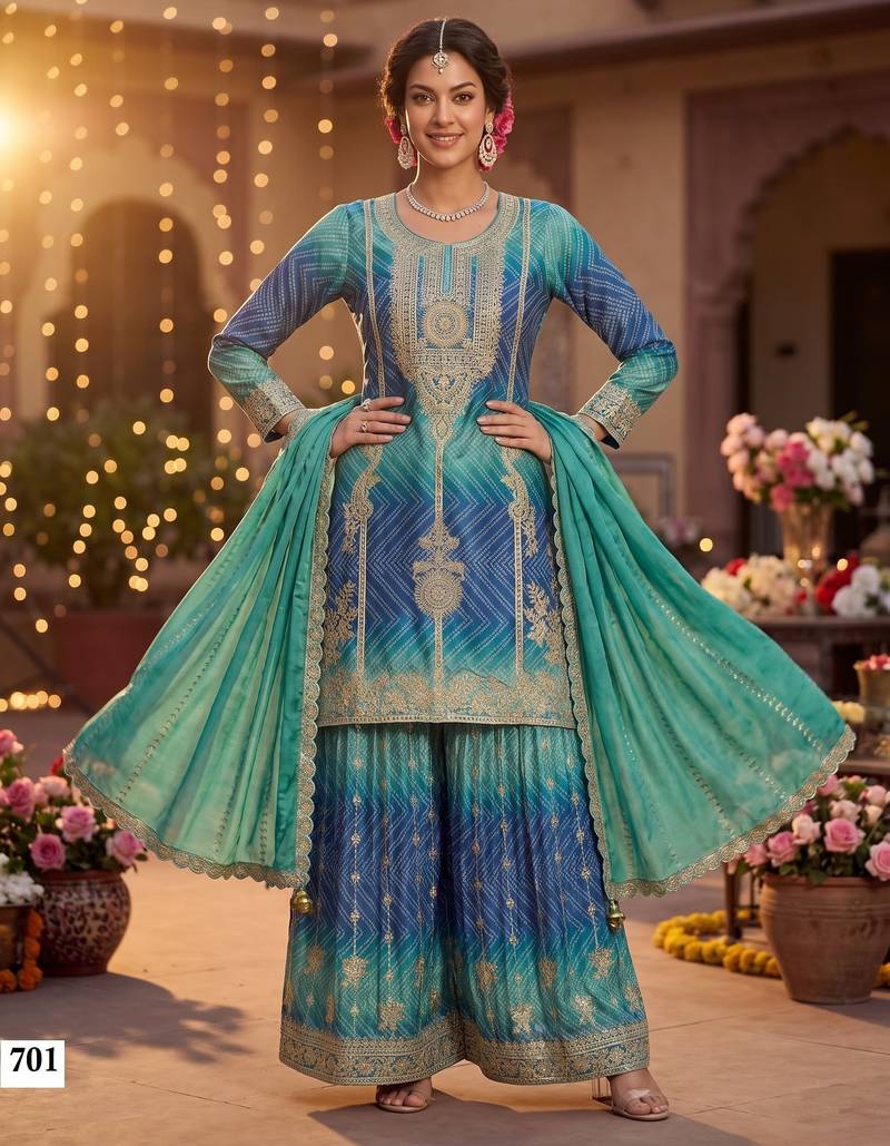 Premium chinnon silk kurta palazzo set with dupatta for women | party wear ethnic suit