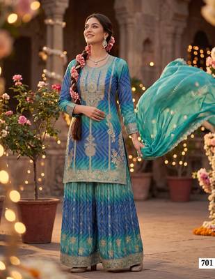Premium chinnon silk kurta palazzo set with dupatta for women party wear ethnic suit 2