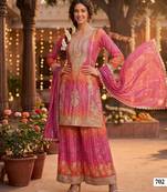 Premium chinnon silk kurta palazzo set with dupatta for women party wear ethnic suit