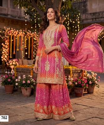 Premium chinnon silk kurta palazzo set with dupatta for women party wear ethnic suit 3