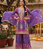 Premium chinnon silk kurta palazzo set with dupatta for women | party wear ethnic suit