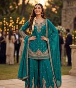 Premium chinnon silk heavy beads embroidered sharara set with dupattafestive & wedding wear