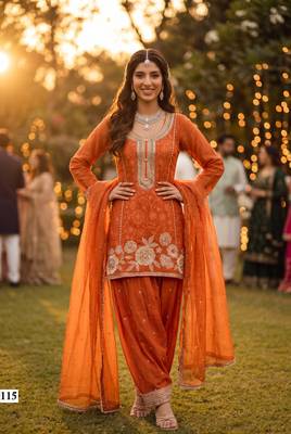 Premium chinnon silk heavy beads embroidered sharara set with dupattafestive & wedding wear 1