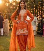 Premium chinnon silk heavy beads embroidered sharara set with dupattafestive & wedding wear