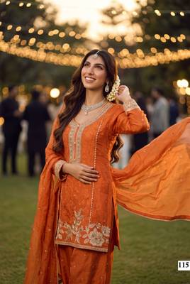 Premium chinnon silk heavy beads embroidered sharara set with dupattafestive & wedding wear 2