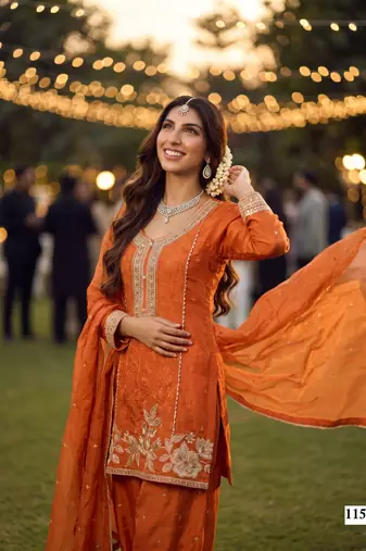 Premium chinnon silk heavy beads embroidered sharara set with dupattafestive & wedding wear