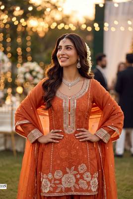 Premium chinnon silk heavy beads embroidered sharara set with dupattafestive & wedding wear 3